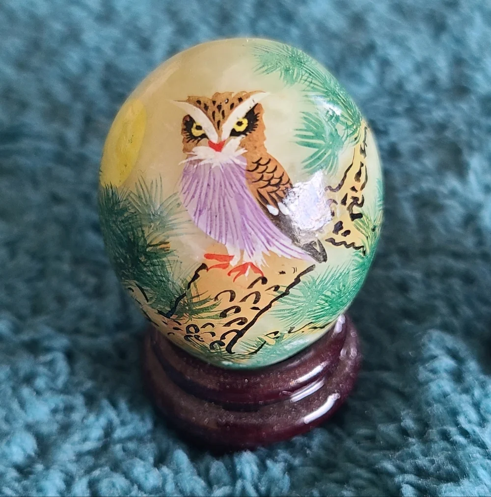 Jade Hand-Painted Owl Eggs - Picture 2 of 9